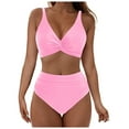 thumbnail image 1 of vigerkar Women's High Waisted Bikini Set Push Up V Neck Ruched Bottom Stylish Two Piece Swimsuit Bathing Suit (Pink, S), 1 of 9