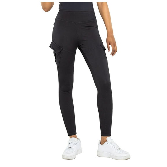 vigerkar Women's High Waisted Fashion Jeggings Butt Lifting Stretch Cargo Leggings Skinny Workout Running Pants with Flap Pockets (Black, S)