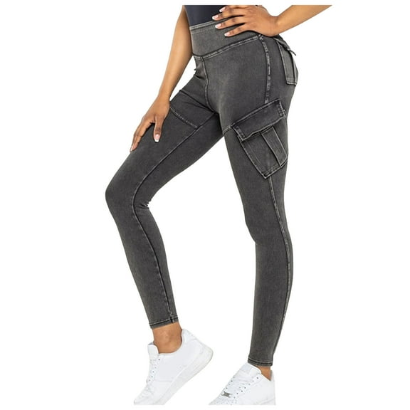 vigerkar Women's High Waisted Fashion Jeggings Butt Lifting Stretch Cargo Leggings Skinny Workout Running Pants with Flap Pockets (Dark Gray, S)