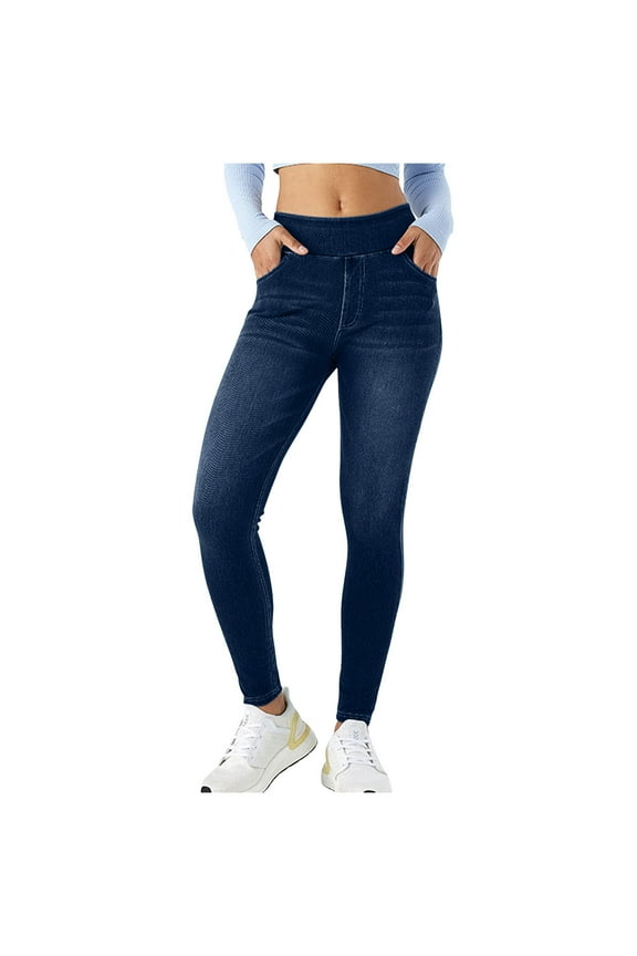 Women's High Waisted Jeggings Pants Stretchy Tummy Control Skinny Jean Leggings with Pockets 2025 Dark Blue, S