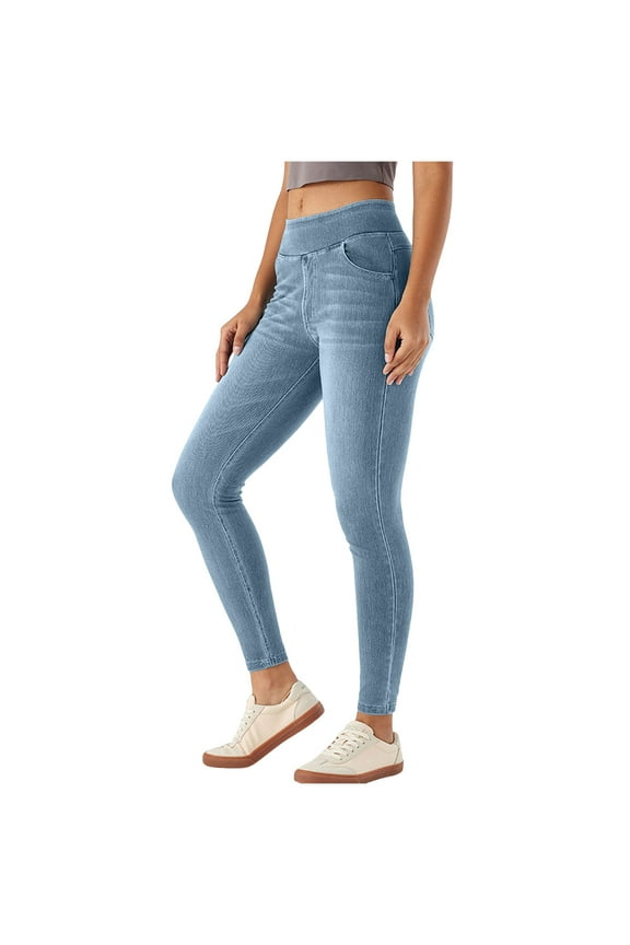 Women's High Waisted Jeggings Pants Stretchy Tummy Control Skinny Jean Leggings with Pockets 2025 Light Blue, S