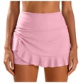thumbnail image 1 of vigerkar Women's High Waisted Ruffle Swim Skirts with Short Tummy Control Ruched Bikini Swimsuit Bottoms (Pink, S), 1 of 5