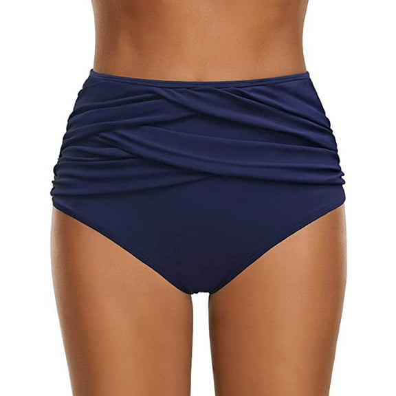 vigerkar Women's High Waisted Swim Bottom Ruched Bikini Tankini Swimsuit Briefs Navy, S