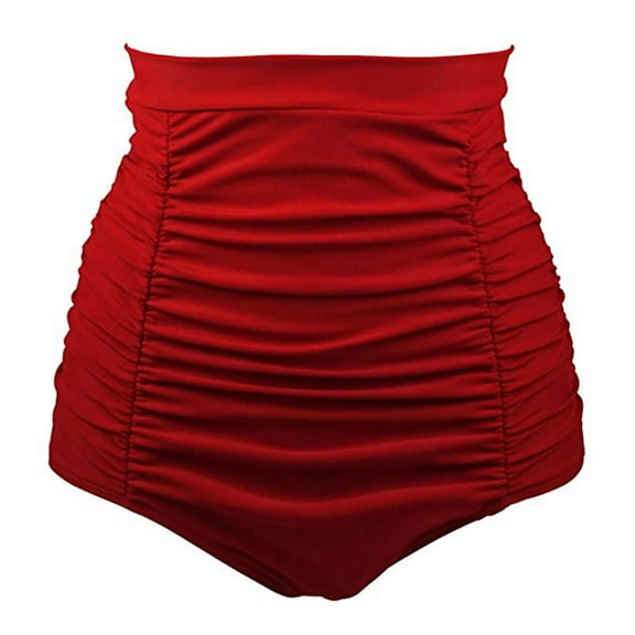 vigerkar Women's High Waisted Swimsuit Bottom Tummy Control Ruched Bikini Bottom Vintage Swim Bottom Tankini Briefs Red, M