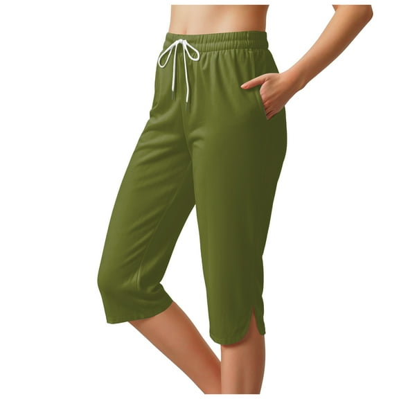 vigerkar Women's High-Waisted Yoga Pants – Side-Slit Workout Capris with Pockets, Athletic Stretch Lounge Pants AG, M