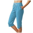 thumbnail image 1 of vigerkar Women's High-Waisted Yoga Pants – Side-Slit Workout Capris with Pockets, Athletic Stretch Lounge Pants Light Blue, S, 1 of 5