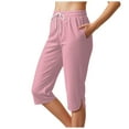 thumbnail image 1 of vigerkar Women's High-Waisted Yoga Pants – Side-Slit Workout Capris with Pockets, Athletic Stretch Lounge Pants Light Pink, XXL, 1 of 5