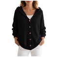 thumbnail image 1 of vigerkar Women's Hooded Cardigan Solid Color Sweaters Button Down Open Front Knit Outerwear Coats (Black, 3XL), 1 of 8