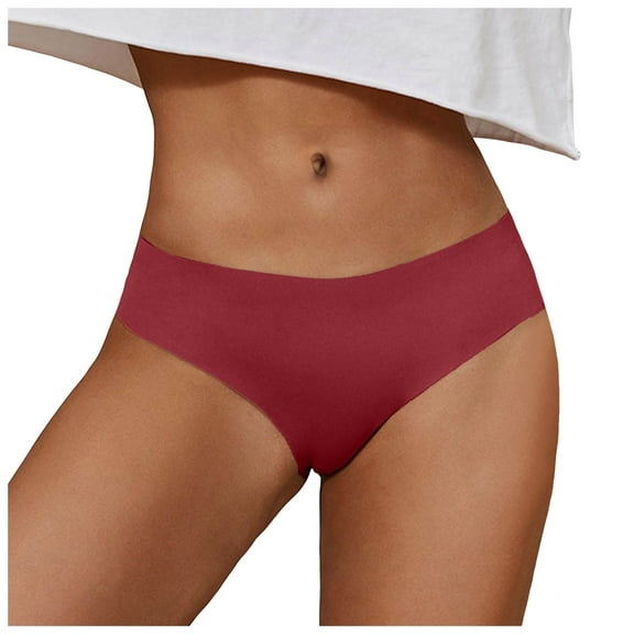 vigerkar Women's Ice Silk Seamless Underwear - Breathable No-Show Sports Panties Low-Rise Naked Feel Briefs Red, XL