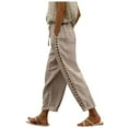 thumbnail image 1 of vigerkar Women's Linen Capri Pants with Drawstring Petite Summer Beachwear Lightweight Elastic Waist Pants Khaki, L, 1 of 6