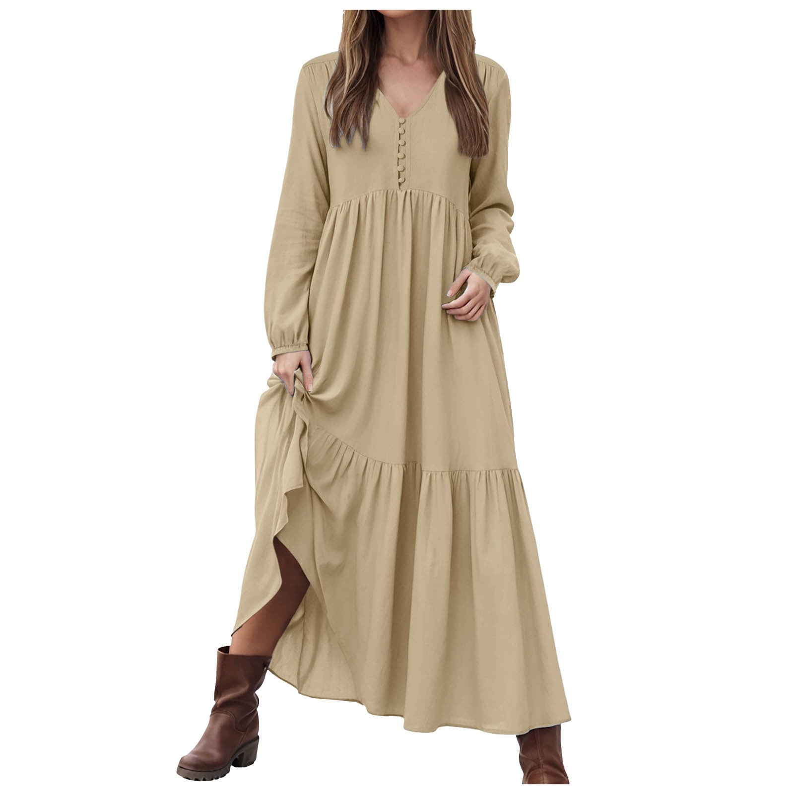 chinese dress ladies Ivory Floral Linen Blend Maxi Dress - Floral Dresses
