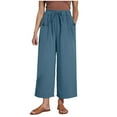 thumbnail image 1 of vigerkar Women's Linen Pants Summer Casual Palazzo Beach Pant Drawstring High Waist Wide Leg Trousers Vacation Outfits Blue, S, 1 of 7