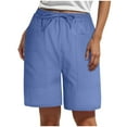 thumbnail image 1 of vigerkar Women's Linen Shorts Casual Bermuda Long Linen Shorts High Waisted Comfy Summer with Pockets 5" 10" Blue, XXL, 1 of 5