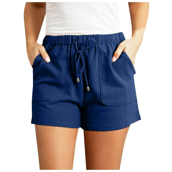 vigerkar Women's Linen Shorts Casual Summer Shorts High Waisted Comfy Pull On Shorts with Pockets Blue, M