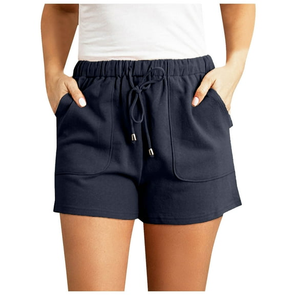 vigerkar Women's Linen Shorts Casual Summer Shorts High Waisted Comfy Pull On Shorts with Pockets Navy, S