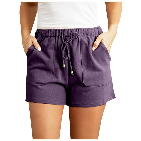 vigerkar Women's Linen Shorts Casual Summer Shorts High Waisted Comfy Pull On Shorts with Pockets Purple, XXL