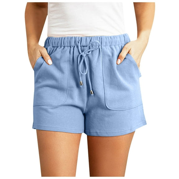 vigerkar Women's Linen Shorts Casual Summer Shorts High Waisted Comfy Pull On Shorts with Pockets Sky Blue, L
