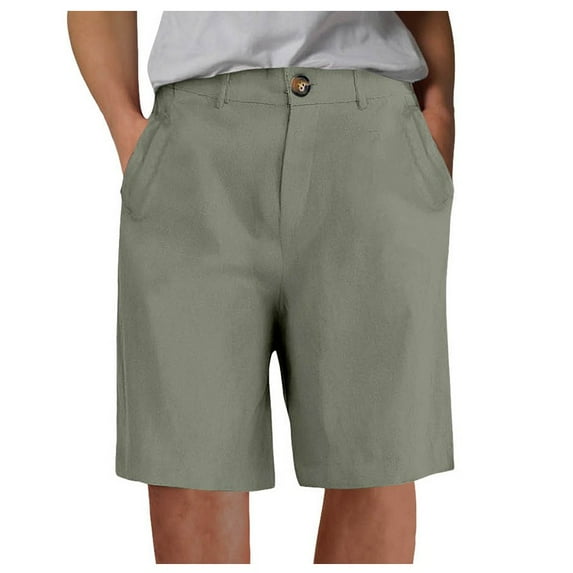 vigerkar Women's Linen Shorts Wide Leg Casual Summer Pleated Shorts High Waisted with Pockets Green, S