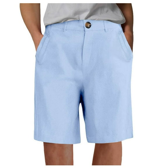 vigerkar Women's Linen Shorts Wide Leg Casual Summer Pleated Shorts High Waisted with Pockets Sky Blue, M