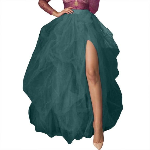 vigerkar Women's Long Maxi Tulle Special Occasion Bustle Night Out Skirt (Dark Green, A)
