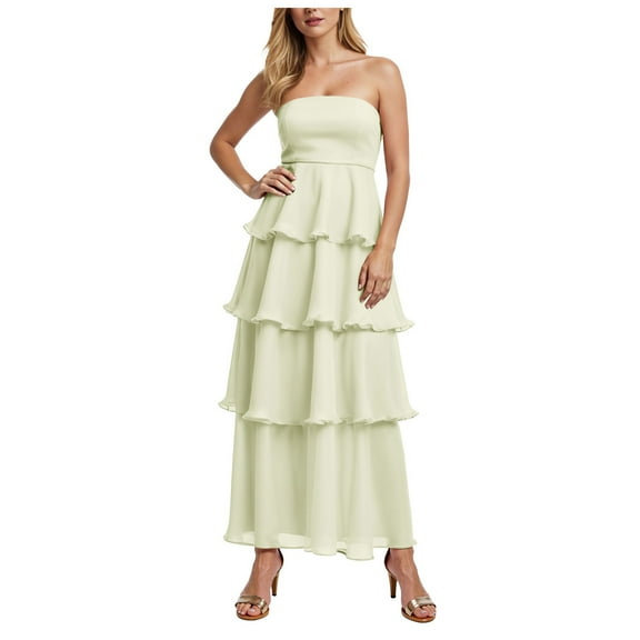 vigerkar Women's Maxi Dress 2025 Summer Off Shoulder Smocked Tiered Ruffle Long Flowy Dresses Casual Beach Sundress Green, M