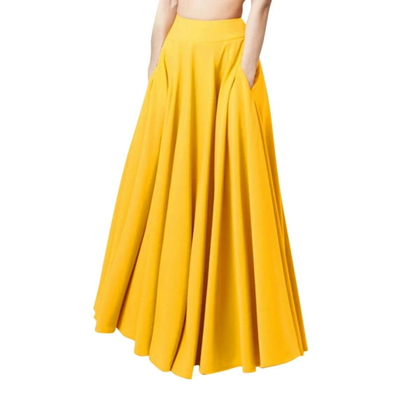 vigerkar Women's Maxi Skirt Flowy High Waisted Casual Long Skirts with Pockets Yellow, XXL