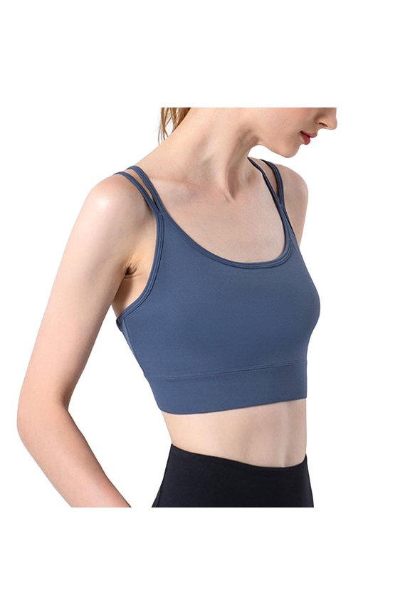 Women's Medium Support Strappy Back Cami Bra (Navy, M)