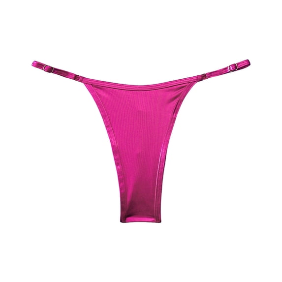 vigerkar Women's Metallic Bikini Bottoms Shiny Swimwear Bottom Low Waist Adjustable Waist Bathing Suit Thong (Hot Pink, S)