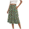 thumbnail image 1 of vigerkar Women's Midi Skirts High Waisted Pleated A-Line Swing Skirts Summer Floral Long Skirts with Pockets Dark Green, M, 1 of 6