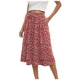 thumbnail image 1 of vigerkar Women's Midi Skirts High Waisted Pleated A-Line Swing Skirts Summer Floral Long Skirts with Pockets Red, M, 1 of 6