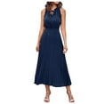thumbnail image 1 of vigerkar Women's Midi Summer Dresses Casual V Neck Swiss Dot Ruffle Sleeveless A Line Beach Sun Dress Dark Blue, M, 1 of 5