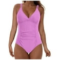 thumbnail image 1 of vigerkar Women's One Piece Swimsuit Tummy Control Deep V Neck Double Straps Bathing Suit Purple, XL, 1 of 9