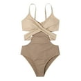 thumbnail image 1 of vigerkar Women's One Piece Swimsuits Tummy Control Push Up Bathing Suit Tie Back Swimwear Beige, M, 1 of 5