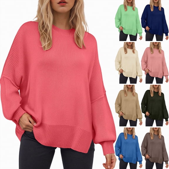 vigerkar Women's Oversized Batwing Sweaters 2025 Fall Outfits Trendy Crewneck Knit Fashion Pullover Tops (AG, L)