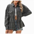 thumbnail image 1 of vigerkar Women's Oversized Plaid Flannel Button Down Long Sleeve Fall Winter Jacket (Black, M), 1 of 6