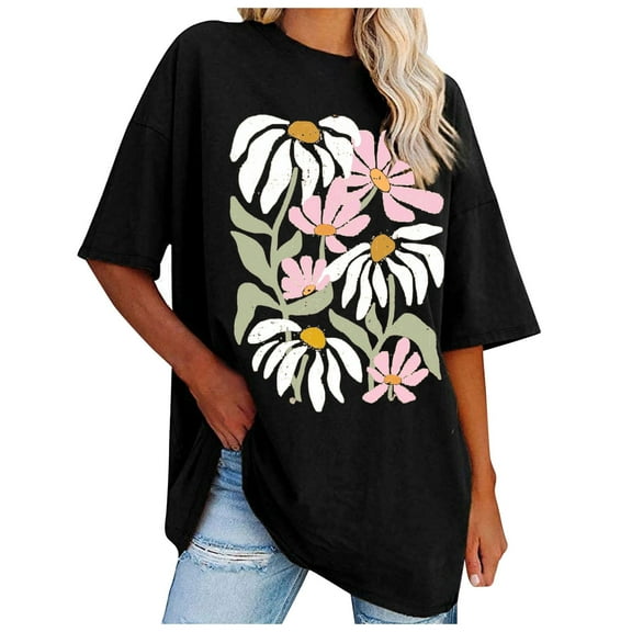 vigerkar Women's Oversized Shirts Vintage Graphic Comfort Tops Retro Tshirt Black, XXL