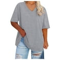 thumbnail image 1 of vigerkar Women's Oversized T Shirts V Neck Tees Summer Half Sleeve Casual Comfy Cozy Cotton Tunic Tops Plus Size 2025 Grey, 4XL, 1 of 4