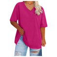 thumbnail image 1 of vigerkar Women's Oversized T Shirts V Neck Tees Summer Half Sleeve Casual Comfy Cozy Cotton Tunic Tops Plus Size 2025 Hot Pink, 4XL, 1 of 4