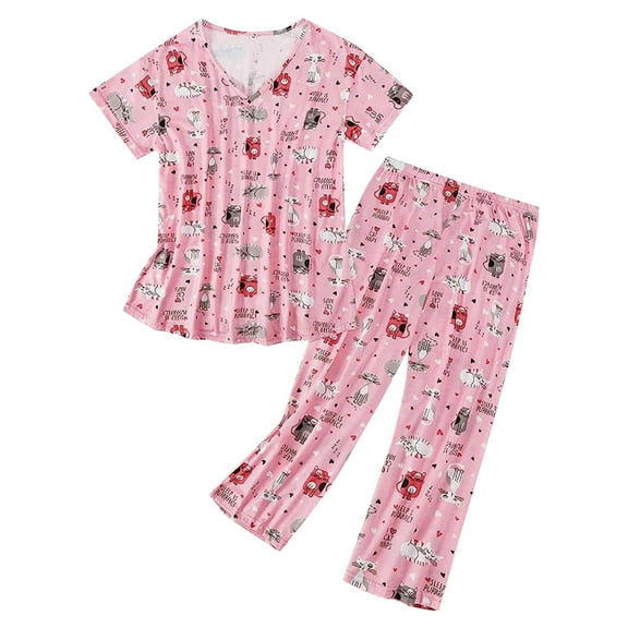 vigerkar Women’s Pajama Set - Sleepwear Tops with Capri Pants Casual and Fun Prints Pajama Sets Hot Pink, XXL