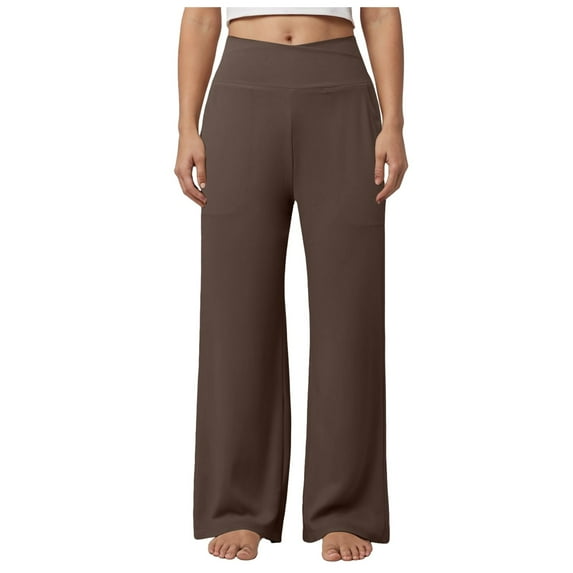 vigerkar Women's Palazzo Lounge Pants Stretchy Wide Leg Casual Pants Comfy High Waist Flowy Pants Brown, XXL