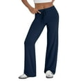 thumbnail image 1 of vigerkar Women's Pants High Waist Wide Leg with Drawstring & Pockets, Soft Stretchy Comfy Lounge Pants Navy, L, 1 of 6