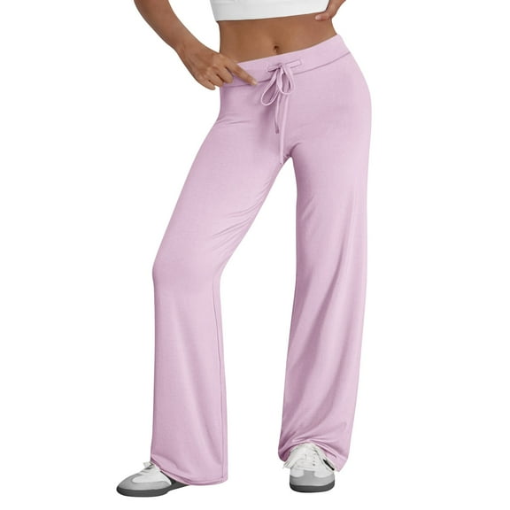 vigerkar Women's Pants High Waist Wide Leg with Drawstring & Pockets, Soft Stretchy Comfy Lounge Pants Pink, XXL