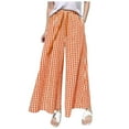 thumbnail image 1 of vigerkar Women's Plaid Wide Leg Culotte Pants Gingham High Elastic Waisted Cropped Palazzo Pants with Pockets Orange, M, 1 of 5