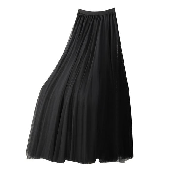 vigerkar Women's Pleated A-Line High Waist Swing Tulle Midi Skirt Black, L