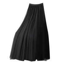 vigerkar Women's Pleated A-Line High Waist Swing Tulle Midi Skirt Black, XL
