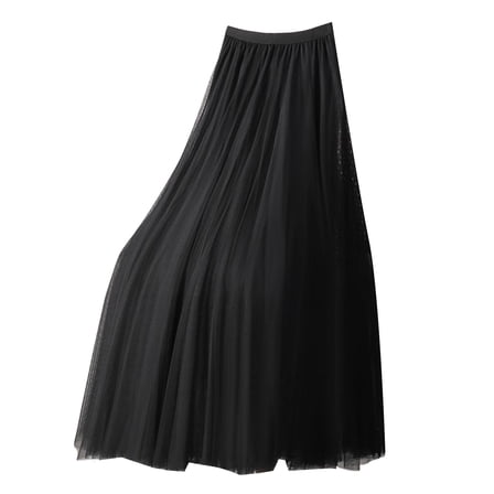vigerkar Women's Pleated A-Line High Waist Swing Tulle Midi Skirt Black, XL