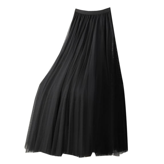 vigerkar Women's Pleated A-Line High Waist Swing Tulle Midi Skirt Black, XL