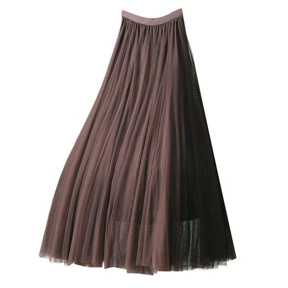 vigerkar Women's Pleated A-Line High Waist Swing Tulle Midi Skirt Coffee, XL