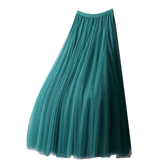 vigerkar Women's Pleated A-Line High Waist Swing Tulle Midi Skirt Green, XL