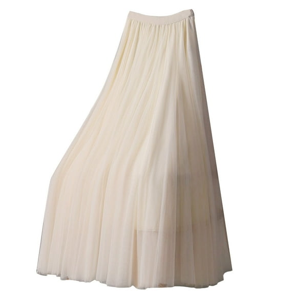 vigerkar Women's Pleated A-Line High Waist Swing Tulle Midi Skirt Light Yellow, L